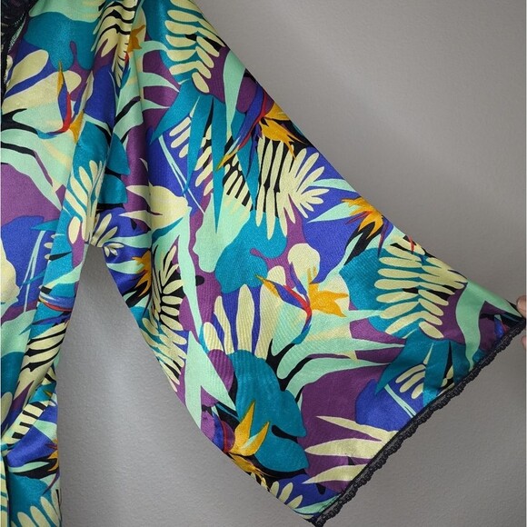 Vintage Vanity Fair satin kimono robe tropical birds of paradise - Picture 5 of 11